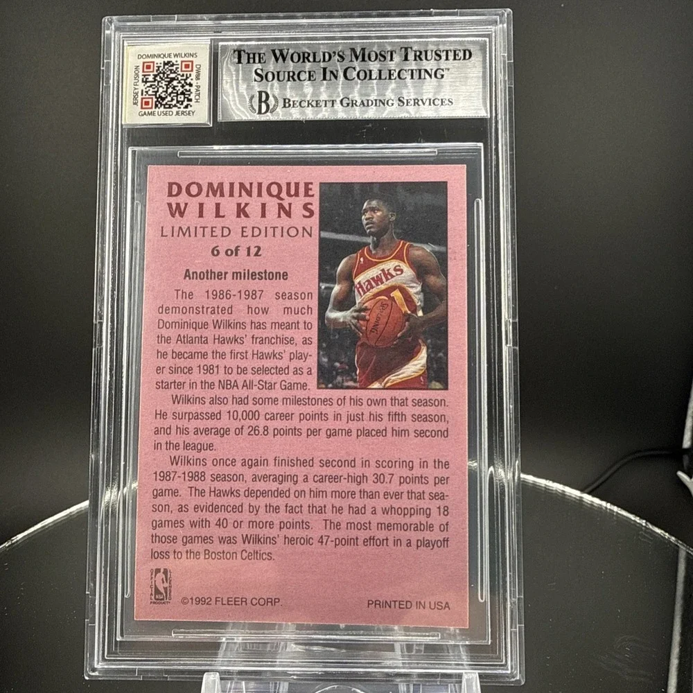 Fleer 1991-92 Dominique Wilkins Limited /12‎ Autograph Game Used Patch BGS 9